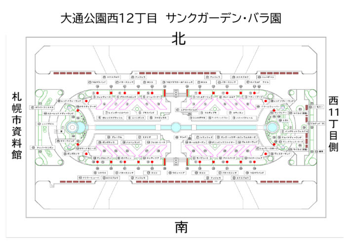 大通公園西12丁目バラ園の配置図の画像