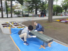 大通公園西2ベンチ塗装ペーパー掛け1