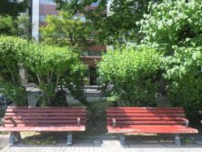 西5丁目札幌景観色ペチカが塗られた赤のベンチの画像